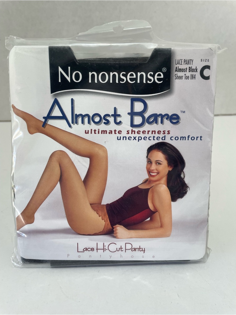 No Nonsense Almost Bare Lace Hi-Cut Panty. Side C, Almost Black color, NIP